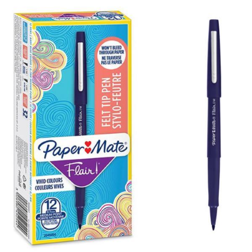 PAPERMATE FLAIR NYLON PENNA PUNTA IN FIBRA PUNTA 0.7 mm BLU NAVY CONF 12 Pz.